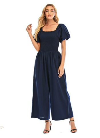 SMOCKED WIDE LEG JUMPSUIT