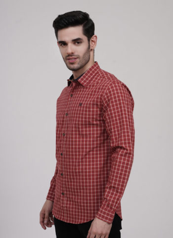 CASUAL SHIRT RUST KHAKI CHECK