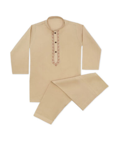 Oolaa Boys Embroidered Kurta Shalwar Beige