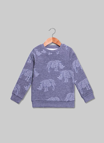 Boys Stylish Rhino Print Sweatshirt - Gray