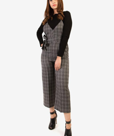 Girls Black And Grey Check Jumpsuit