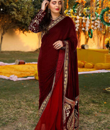 AKHROT | SHAADI COLLECTION - UNSTITCHED - MAROON SAREE