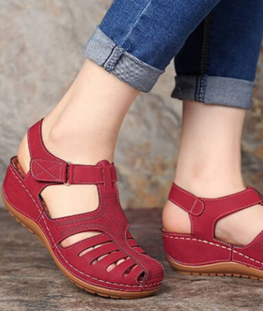 Roman Red Wedge Sandal For Women