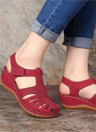Roman Red Wedge Sandal For Women