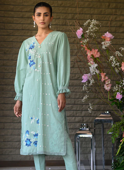 Embroidery Turqoise Kurta With Multi Colour