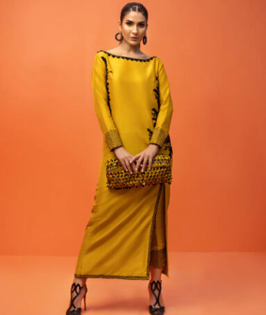 A Charming Mustard Color Raw Silk