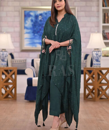 Embroidered Chiffon Cape With Resham Dress