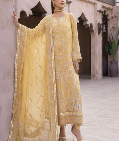 Heavy Yellow Embroidered Chiffon Shirt