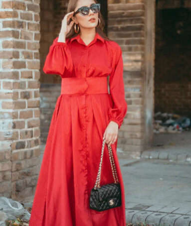 Bright-Hued Button-Down Silk Dress