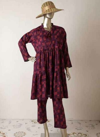2Pc Cambric Frock With Printed Trouser
