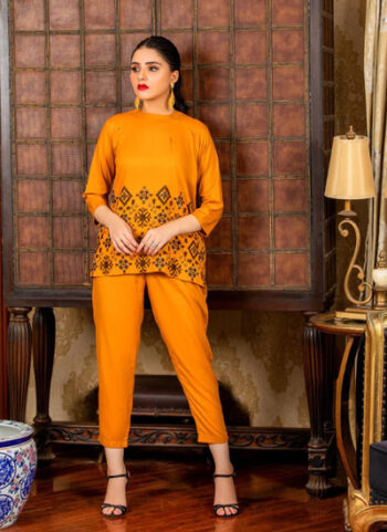 Cassia - Mustard Straight 2 Piece Embroidered