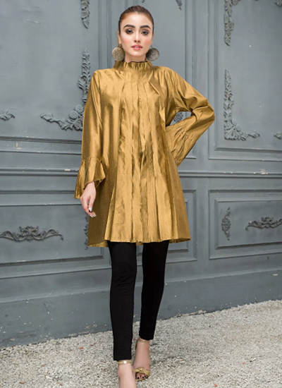 Chambray Katan Dress Color Mustard Gold