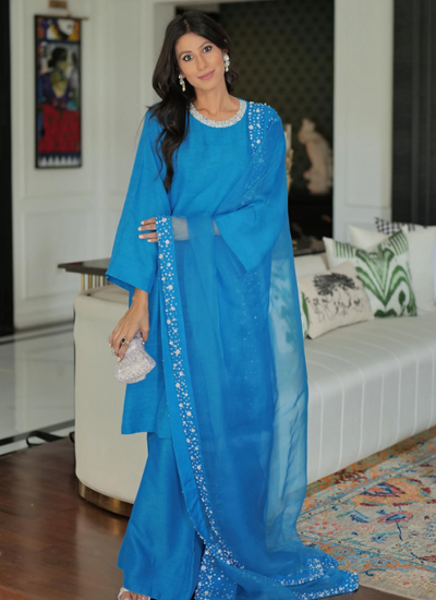 Electric Blue Korean Rawsilk Dress